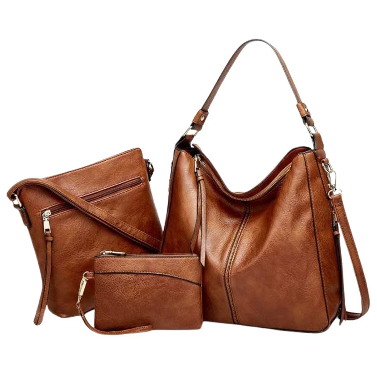 Luxury Leather 3-Piece Hobo Bag Set