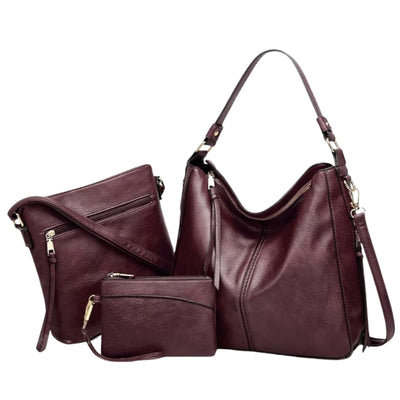 Luxury Leather 3-Piece Hobo Bag Set