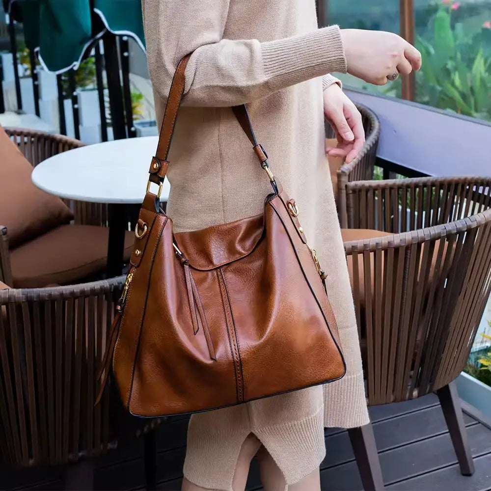 Luxury Leather Hobo Anti-Theft Handbag + FREE Pouch Wallet 
